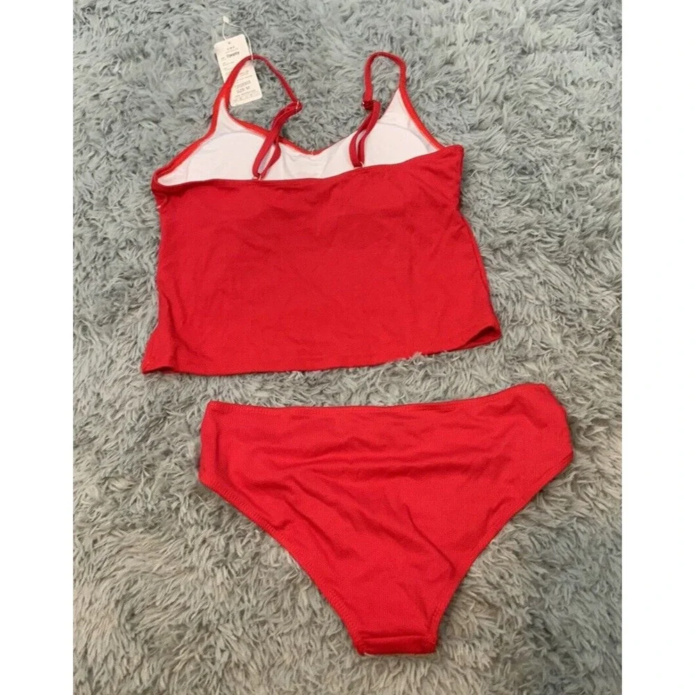 Upopby Women's Red Athletic Tankini 2‎ Pc Swimsuit Ribbed Padded Size M